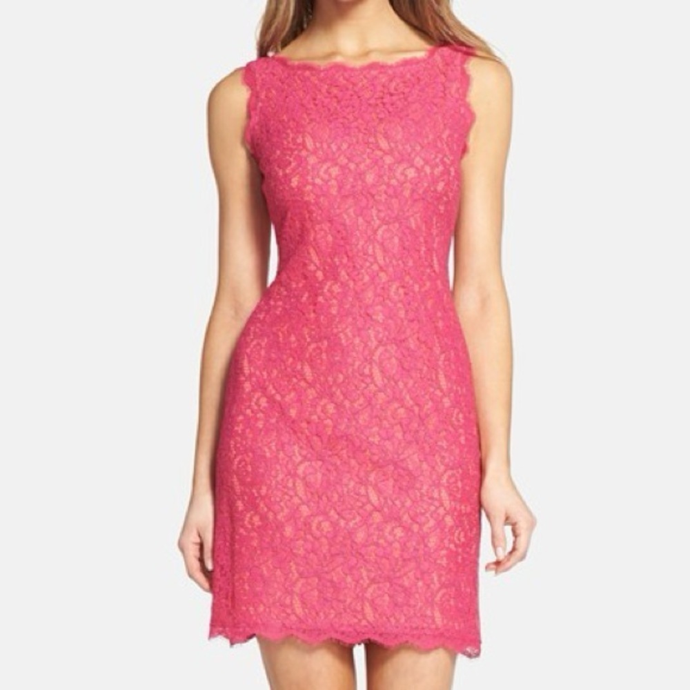 Adrianna Papell Pink Lace Sheath Dress | Size 12
